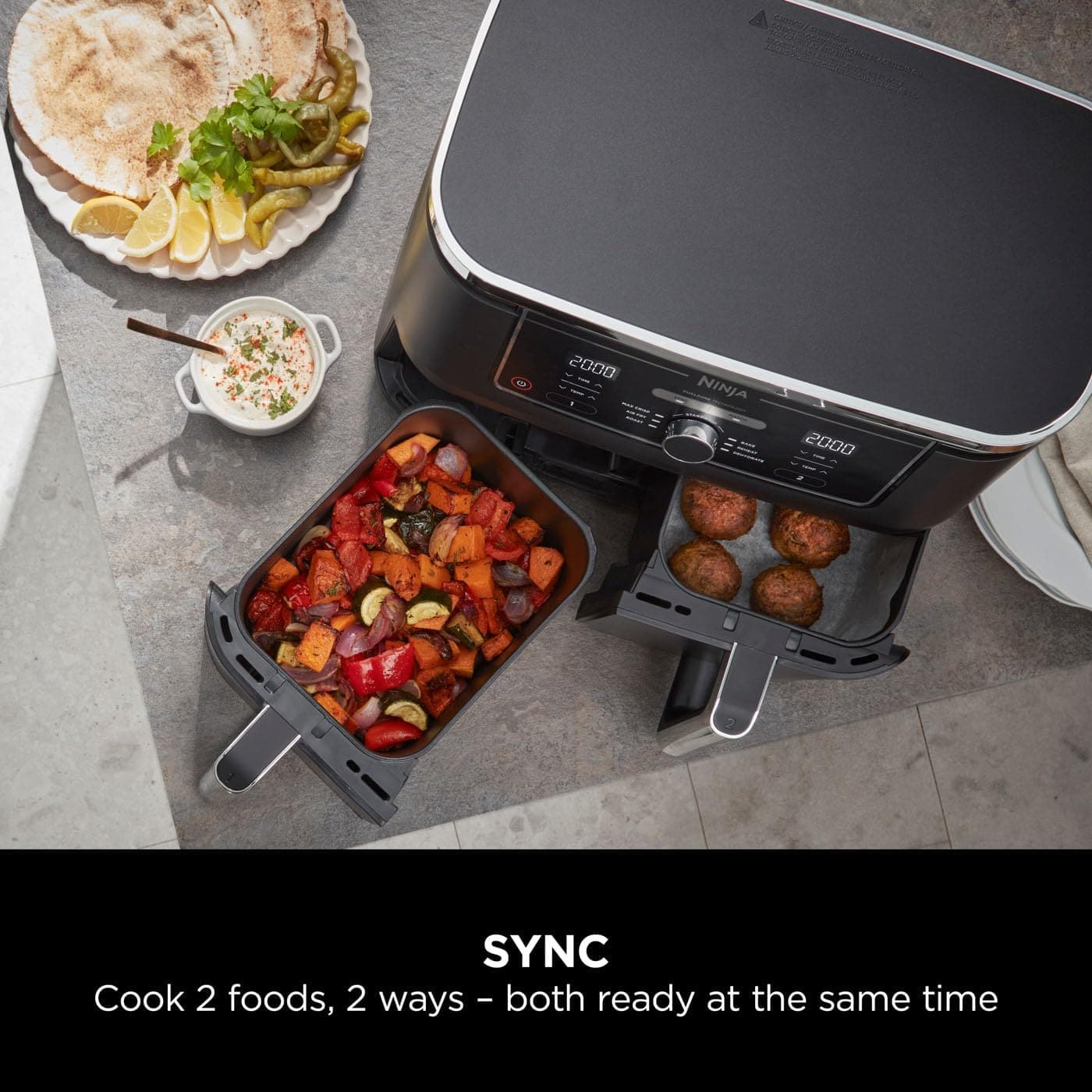 Buy Ninja,Ninja Foodi MAX Dual Zone Digital Air Fryer, 2 Drawers, 9.5L, 6-in-1, Uses No Oil, Max Crisp, Roast, Bake, Reheat, Dehydrate, Cook 8 Portions, Non-Stick Dishwasher Safe Baskets, Black AF400UK - Gadcet UK | UK | London | Scotland | Wales| Near Me | Cheap | Pay In 3 | Kitchen Appliances